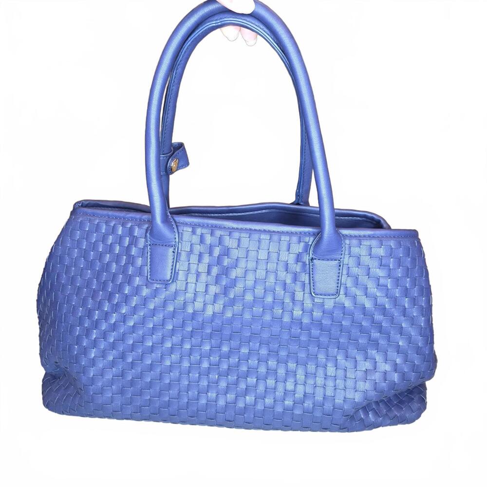 Lulu Dharma Navy Blue Woven Leather Tote Bag | Oversized Boho Shoulder Bag